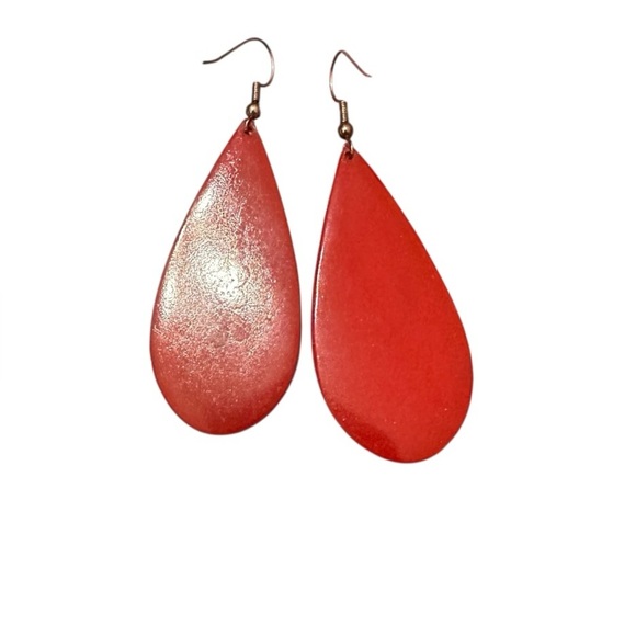 Vintage Red and Gold Teardrop Earrings - Picture 3 of 3